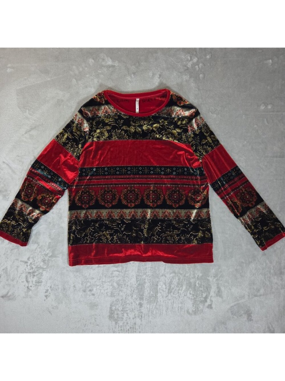 Vintage White Stag Black/Red Crushed Velvet Mixed Print Long Sleeve Top sz XL
